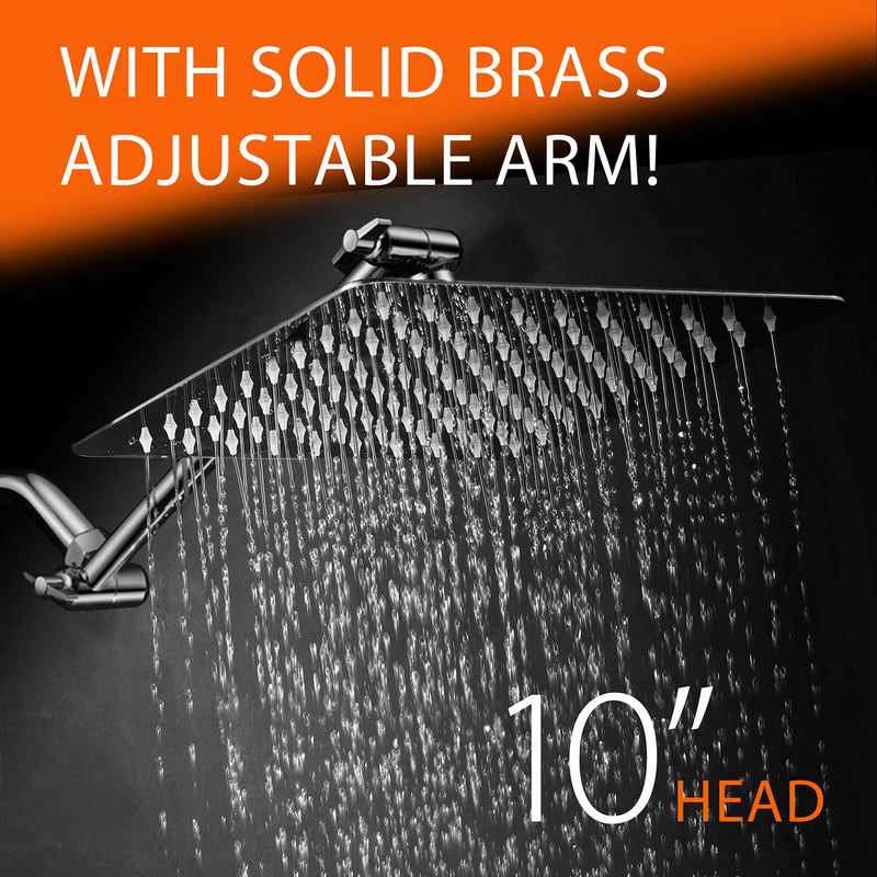Hotel Spa HotelSpa Giant 10" Stainless Steel Rainfall Square Showerhead with Solid Brass Adjustable Extension Arm - Image 2